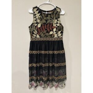 Anthropologie Women's Embroidered Dress Size Small Petite Boho Artsy Floral EUC